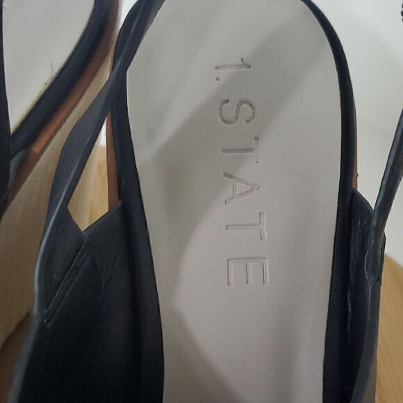 1. State Black Leather Genna Slingback Wedge Sandal Peep Toe Heel 10M - Picture 10 of 14